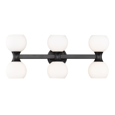 Z-Lite Artemis Vanity, 6-Light, 6.5 In.W x 25 In.L x 10.75 In.H, Matte Black/Matte Opal 494-6V-MB